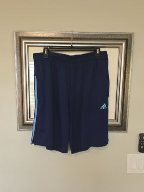 adidas Men’s Navy Athletic Shorts with Light Blue Accents